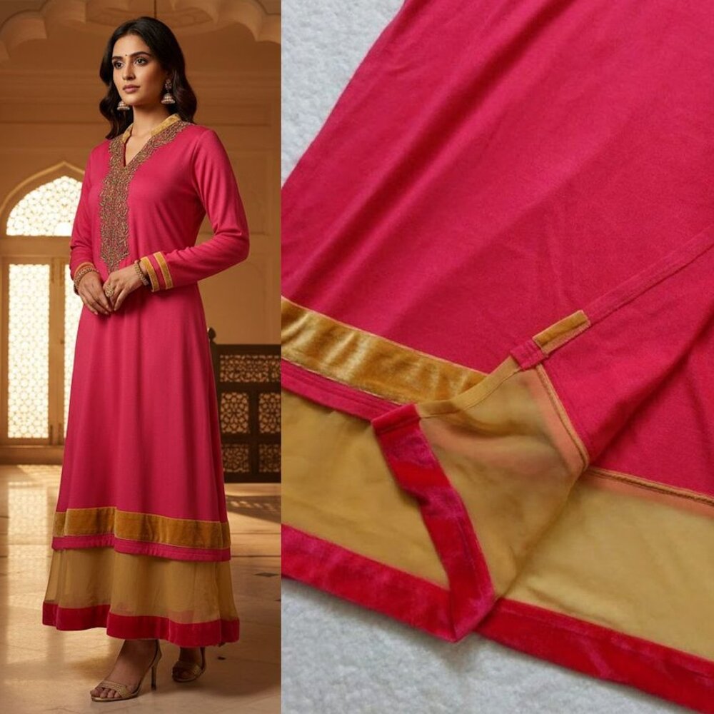 FFU Tunic Knit Dress Velvet Beading Kurta Formal South Asian India Embroidered - Picture 2 of 10